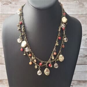 Vintage Necklace Statement Fall Tones Long Necklace - Can Be Layered